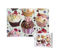1000 Pieces Jigsaw Puzzle with Storage Box, Delicious Cupcakes Printed Wooden Puzzle 75x50 CM for Adults Kids Family Fun Decorative Game