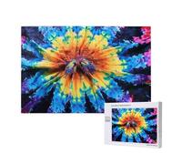 1000 Pieces Jigsaw Puzzle with Storage Box, Exotic Tribe Tie Dye Style Printed Wooden Puzzle 75x50 CM for Adults Kids Family Fun Decorative Game
