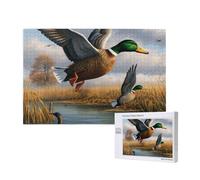 1000 Pieces Jigsaw Puzzle with Storage Box, Hunting Flying Wild Ducks by the lake Printed Wooden Puzzle 75x50 CM for Adults Kids Family Fun Decorative Game