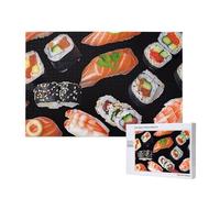 1000 Pieces Jigsaw Puzzle with Storage Box, Japanese Sushi Black Printed Wooden Puzzle 75x50 CM for Adults Kids Family Fun Decorative Game