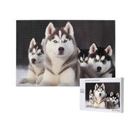 1000 Pieces Jigsaw Puzzle with Storage Box, Lovely husky Printed Wooden Puzzle 75x50 CM for Adults Kids Family Fun Decorative Game