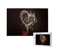 1000 Pieces Jigsaw Puzzle with Storage Box, Music Symbols Love Printed Wooden Puzzle 75x50 CM for Adults Kids Family Fun Decorative Game