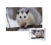 1000 Pieces Jigsaw Puzzle with Storage Box, Opossum In Snow Printed Wooden Puzzle 75x50 CM for Adults Kids Family Fun Decorative Game