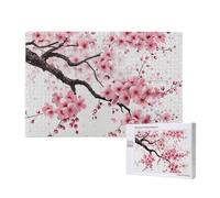 1000 Pieces Jigsaw Puzzle with Storage Box, Tempting Cherry Blossoms art Printed Wooden Puzzle 75x50 CM for Adults Kids Family Fun Decorative Game