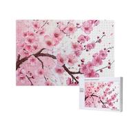 1000 Pieces Jigsaw Puzzle with Storage Box, Tempting Cherry Blossoms Printed Wooden Puzzle 75x50 CM for Adults Kids Family Fun Decorative Game
