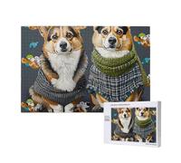1000 Pieces Jigsaw Puzzle with Storage Box, Wearing Clothes Corgi Dogs Printed Wooden Puzzle 75x50 CM for Adults Kids Family Fun Decorative Game