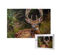 1000 Pieces Jigsaw Puzzle with Storage Box, Whitetail Deer Fawn in Wilderness Stag Printed Wooden Puzzle 75x50 CM for Adults Kids Family Fun Decorative Game