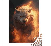 1000 Pieces Jigsaw Puzzle Wolf Evil Fire Jigsaw Puzzles for Adults Wooden Board Puzzles Challenging Game 1000pcs (75x50cm)