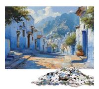 1000 Pieces Jigsaw Puzzles Blue Morroco City Street Creative Square Jigsaw Puzzles for Adults And Paper Puzzles Challenging Game 38x26cm/1000pcs
