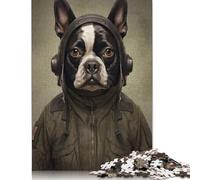 1000 Pieces Jigsaw Puzzles Boston Terrier Soldier Creative Square Jigsaw Puzzles for Adults And Wooden Puzzles Challenging Game 1000pcs (75x50cm)