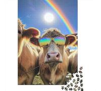 1000 Pieces Jigsaw Puzzles Cows Sunglasses Creative Square Jigsaw Puzzles for Adults And Wooden Puzzles Challenging Game 1000pcs (75x50cm)