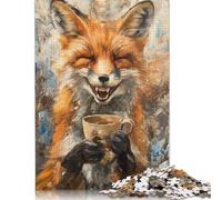 1000 Pieces Jigsaw Puzzles Evil Laugh Fox Coffee Tea Puzzle for Adults Wooden Puzzles Interesting Stress Reduction Jigsaw Puzzles for Family & Friends Gifts 1000pcs (75x50cm)
