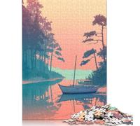 1000 Pieces Jigsaw Puzzles for Adult Boat on The River Puzzle Creative Rectangular Paper Jigsaw for Friends Family 1000pcs (38x26cm)