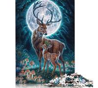 1000 Pieces Jigsaw Puzzles for Adult Deer Fawn Moonlit Forest Puzzle Creative Rectangular Paper Jigsaw for Friends Family 1000pcs (38x26cm)
