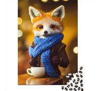 1000 Pieces Jigsaw Puzzles for Adult Funny Fox And Coffee Puzzle Creative Rectangular Wooden Jigsaw for Friends Family 1000pcs (75x50cm)