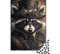 1000 Pieces Jigsaw Puzzles for Adult Steampunk Raccoon Puzzle Creative Rectangular Paper Jigsaw for Friends Family 1000pcs (38x26cm)