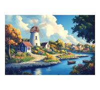 1000 Pieces Jigsaw Puzzles for Adults 1000-Pieces Puzzles Jigsaw Puzzles Impossible Hard Difficult Challenging Puzzles for Teens Windmill Town Garden Forest River Landscape Puzzle 28 x 20 inch