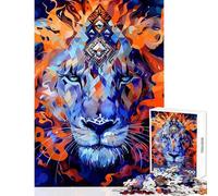 1000 Pieces Jigsaw Puzzles for Adults Abstract Lion Portrait with Geometric Crown Family Games Stress Reliever Toy Wall Decor Artists Collection, Fine Art (50x75cm)