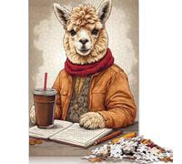 1000 Pieces Jigsaw Puzzles for Adults Alpaca Enjoying Coffe Square Jigsaw Puzzles, for Adults And Teenager, Wooden Puzzles Home Art Decor 1000pcs (75x50cm)