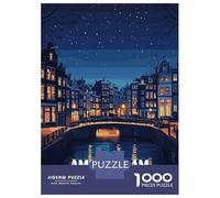 1000 Pieces Jigsaw Puzzles for Adults Amsterdam Netherlands Night Cityscape Jigsaw for Adults Relax Games Perfect Decoration Unique Gifts for Birthday And Christmas 52x38cm/1000pcs