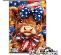 1000 Pieces Jigsaw Puzzles for Adults And Teens American Flag Highland Cow, Analysis And Logic with Fully Interlocking Randomly Shaped Pieces for And Age 14 Years Up (Size 50x75cm)