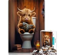 1000 Pieces Jigsaw Puzzles for Adults And Teens Baby Highland Cow on Toilet,Learning Educational Toys Family Games Suitable for Desktop Decoration (38x26cm)