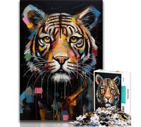 1000 Pieces Jigsaw Puzzles for Adults And Teens Basquiat-style Tiger Adult Puzzles,Educational Games Home Decoration Suitable for Desktop Decoration (size 38x26cm)
