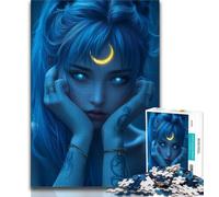 1000 Pieces Jigsaw Puzzles for Adults And Teens Beautiful Anime Girl with Moon,Help The Brain Exercise Addictive Toys to Cultivate Patience Enhance Memory (38x26cm)