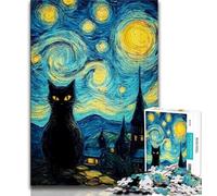 1000 Pieces Jigsaw Puzzles for Adults And Teens Black Cat Under The Starry Sky,Stress Reliever Staycation Kill Time Home Decoration Toys (75x50cm)
