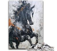 1000 Pieces Jigsaw Puzzles for Adults And Teens Black Golden Horse Educational Family Game with Fully Interlocking Randomly Shaped Pieces 26x38cm
