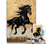 1000 Pieces Jigsaw Puzzles for Adults And Teens Black Golden Horse Puzzles for Adults,learning Educational for Is Ideal As A Gift for The Whole Family (size 75x50cm)