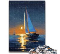 1000 Pieces Jigsaw Puzzles for Adults And Teens Boat Sailing Under The Starry Sky Toys Educational Games Stress Relieving Suitable for Desktop Decoration 50x75cm