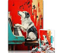 1000 Pieces Jigsaw Puzzles for Adults And Teens Border Collie Playing The Piano Puzzles,Educational Games Home Decoration Suitable for Desktop Decoration 26x38cm