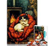 1000 Pieces Jigsaw Puzzles for Adults And Teens Cat by The Fireplace 1000 Pieces for Teenagers,Challenging Family Activity Games DIY Toy for Home Wall Decor Gifts (size 38x26cm)