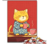 1000 Pieces Jigsaw Puzzles for Adults And Teens Cat Drinking Coffee, Quiz Game Wall Decoration Unique Birthday And Xmas Gifts 50x75cm