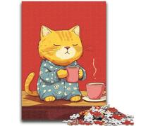 1000 Pieces Jigsaw Puzzles for Adults And Teens Cat Drinking Coffee Toys Educational Games Stress Relieving Parent-child Interaction for Ages 14+ 26x38cm