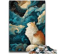1000 Pieces Jigsaw Puzzles for Adults And Teens Cat Looking Up at The Stars for Age 14 Years And over Family Games Christmas Game Presents for Women 50x75cm