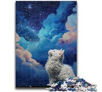 1000 Pieces Jigsaw Puzzles for Adults And Teens Cat Looking Up at The Stars for And 14 Years And over Interesting Stress Reduction Gifts for Friends And Family 26x38cm