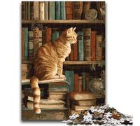 1000 Pieces Jigsaw Puzzles for Adults And Teens Cat on The Bookshelf Toys Educational Games Stress Relieving Parent-child Interaction for Ages 14+ 26x38cm