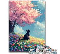 1000 Pieces Jigsaw Puzzles for Adults And Teens Cat Under The Cherry Blossoms Stress Reliever Staycation Kill Time Wishlist with Santa Claus 26x38cm