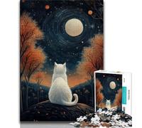 1000 Pieces Jigsaw Puzzles for Adults And Teens Cat Under The Moon Teenager Puzzles,Stress Reliever Staycation Kill Time Parent-child Interaction (size 38x26cm)