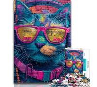 1000 Pieces Jigsaw Puzzles for Adults And Teens Cat Wearing Headphones 1000 Piece Jigsaw,Stress Reliever Difficult Challenge Home Decoration Toys 26x38cm