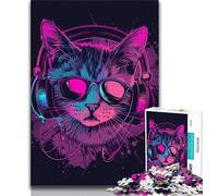 1000 Pieces Jigsaw Puzzles for Adults And Teens Cat with Headphones Sunglasses 1000 Pieces for Adults,Stress Reliever Staycation Kill Time Wishlist with Santa Claus 26x38cm