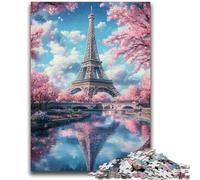 1000 Pieces Jigsaw Puzzles for Adults And Teens Cherry Blossom Eiffel Tower for Age 14+ Intellectual Game Christmas Birthday Gifts 26x38cm