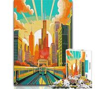 1000 Pieces Jigsaw Puzzles for Adults And Teens CHICAGO Vintage Travel,Stress Reliever Staycation Kill Time with Matching Poster And Trivia Sheet (38x26cm)