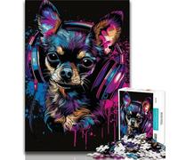 1000 Pieces Jigsaw Puzzles for Adults And Teens Chihuahua DJ Neon Adult Jigsaw,Challenging Difficult Deal As Gifts for The Whole Family (size 38x26cm)