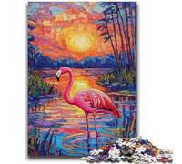 1000 Pieces Jigsaw Puzzles for Adults And Teens Flamingo by Water Sunset Puzzles for Teenagers,Staycation Kill Time with Matching Poster And Trivia Sheet (50x75cm)