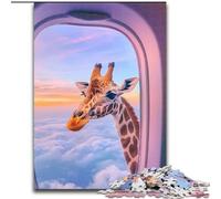 1000 Pieces Jigsaw Puzzles for Adults And Teens Giraffe Outside The Airplane Window, Suitable for Ages 14 And Up Home Educational Games DIY Toys Artwork Gift (Size 50x75cm)