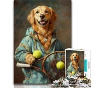 1000 Pieces Jigsaw Puzzles for Adults And Teens Golden Retriever Playing Tennis Puzzles for Teenagers,is Ideal As Gifts for The Whole Family for Age 14 26x38cm