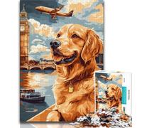 1000 Pieces Jigsaw Puzzles for Adults And Teens Golden Retriever Under Big Ben,Stress Reliever Staycation Kill Time with Matching Poster And Trivia Sheet (75x50cm)